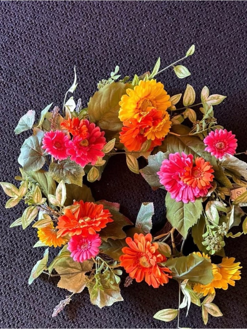 Home Accents Faux Floral Wreath in Hot Pink, Orange & Yellow